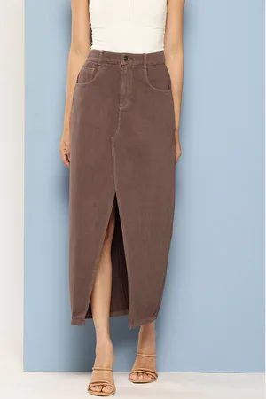 Chemistry Pure Cotton Denim Straight Maxi Skirt with Front Slit