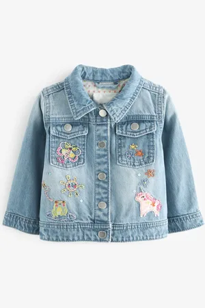Next Girls UNICORN Washed with Embroidery Pure Cotton Denim Jacket