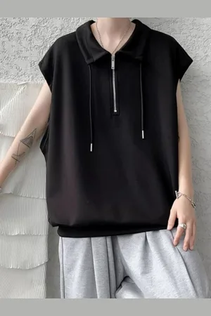 HERE&NOW Men Solid Polo Collar Oversized T-shirt