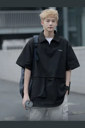 HERE&NOW Men Solid Polo Collar Oversized T-shirt