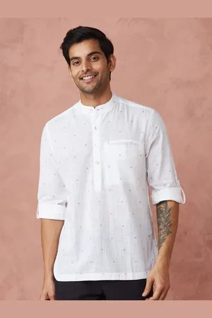 Fabindia Men Band Collar Solid Cotton Slim Fit Casual Shirt