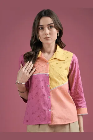 DressBerry Women Self Design Cotton Shirt Style Top