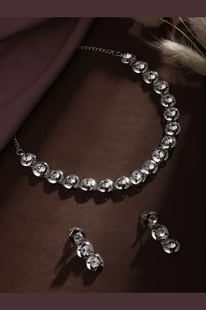 Asmitta Jewellery Rhodium-Plated American Diamond Studded Necklace and Earrings