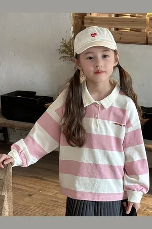 LULU & SKY Girls Striped Polo Collar Cotton Tshirt