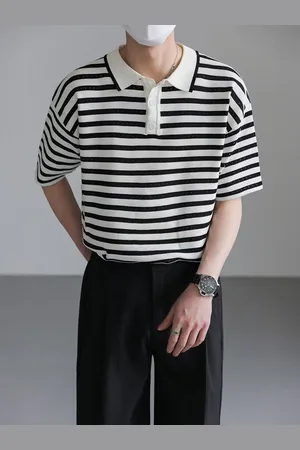 HERE&NOW Men Striped Polo Collar T-shirt