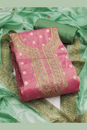 MANVAA Ethnic Motifs Embroidered Zari Unstitched Dress Material