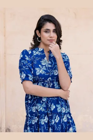 Kalini Floral Print Puff Sleeve Fit & Flare Maxi Dress