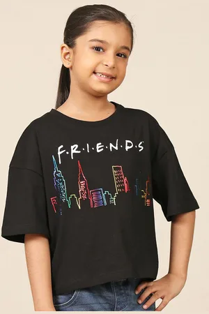 Kidsville Girls Friends Typography Printed Round Neck Cotton Boxy T-shirt
