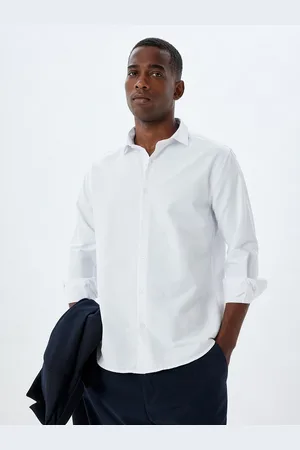 Koton Men Spread Collar Solid Cotton Casual Shirt