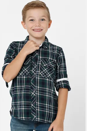 KATE & OSCAR Boys Green Standard Tartan Checks Checked Cotton Casual Shirt