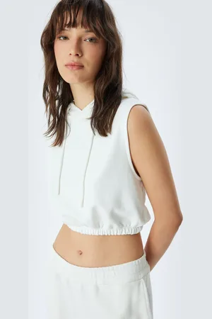 Koton Women Solid Crop Hooded Top