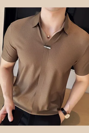 HERE&NOW Men Polo Collar Self Design Casual T-shirt