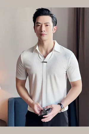 HERE&NOW Men Self Design Polo Collar T-shirt