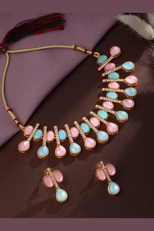 Asmitta Jewellery Gold-Plated Stone-Studded & Beaded Necklace & Earrings