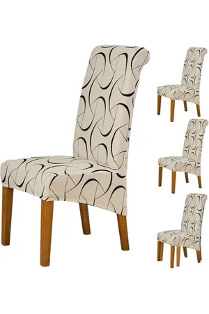 HOKIPO Beige & Black 4 Pieces Printed 140 GSM Stretchable Chair Covers