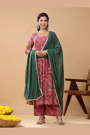 Janasya Women Floral Printed Regular Gotta Patti Georgette Kurta With Palazzos & Dupatta