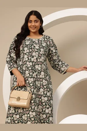 Sztori Plus Size Floral Printed Gotta Patti Detail A-Line Kurta