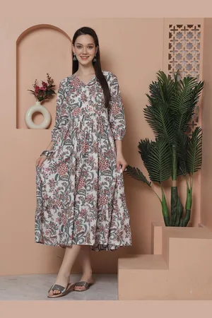 Rajnandini V Neck Floral Print Maternity A-Line Midi Dress