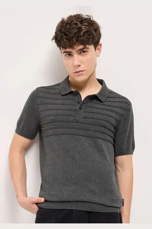 The Bear House Men Self Design Polo Collar Cotton T-shirt