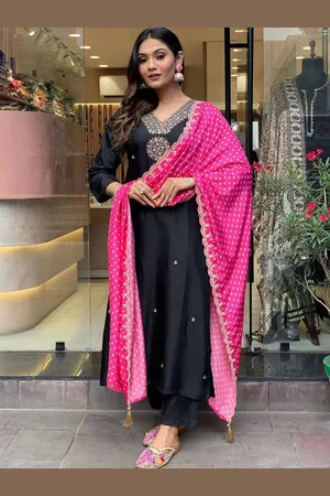 Kalini Women Ethnic Motifs Embroidered Pure Silk Kurta with Trousers & Dupatta Set