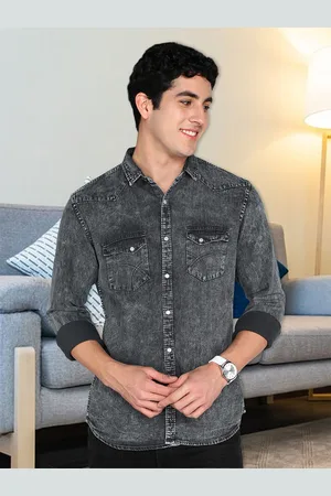 Kuons Avenue Smart Slim Fit Opaque Faded Denim Casual Shirt