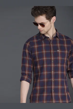 WROGN Men Navy Blue & Maroon Slim Fit Checked Casual Shirt