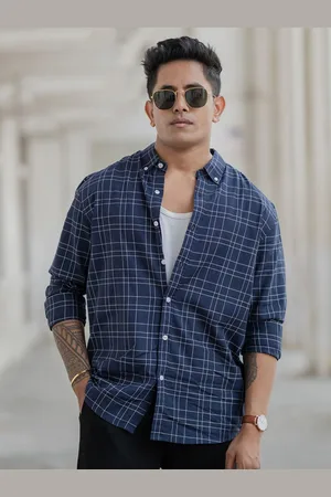Powerlook Men Button-Down Collar Tartan Checked Cotton Casual Shirt