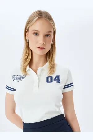 Koton Women Polo Collar Applique T-shirt