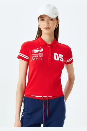 Koton Women Typography Polo Collar Applique T-shirt