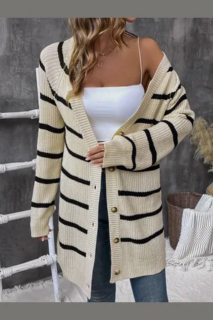 DressBerry Women Striped Longline Cardigan