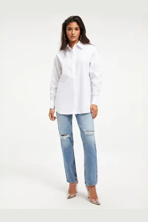 BAESD Women Oversized Fit Spread Collar Solid Cotton Casual Shirt