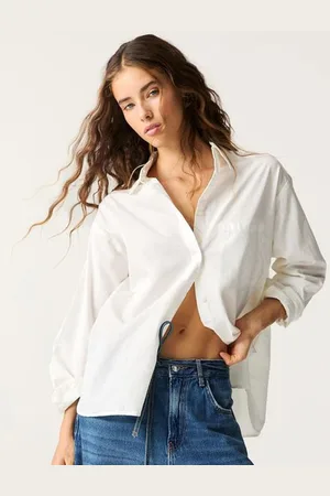 BAESD Women Oversized Fit Spread Collar Solid Cotton Casual Shirt