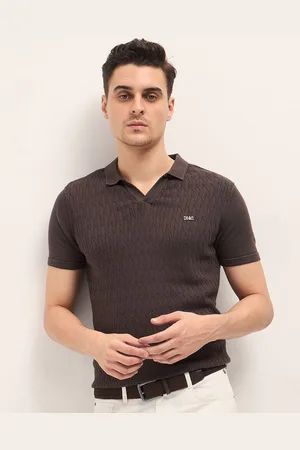 The Bear House Men Self Design Polo Collar Cotton T-shirt