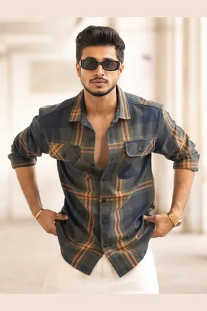 Powerlook Men Spread Collar Tartan Checked Cotton Casual Shirt
