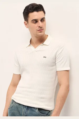 The Bear House Men Self Design Polo Collar Cotton T-shirt