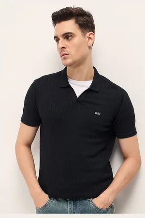 The Bear House Men Self Design Polo Collar Cotton T-shirt