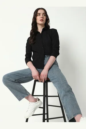 SHOWOFF Women Comfort Spread Collar Textured Relaxed Fit Casual Shirt
