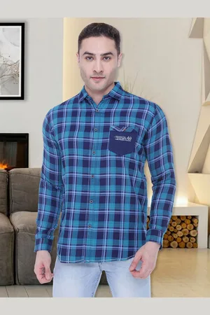 Kuons Avenue Men Blue Slim Fit Tartan Checked Casual Shirt