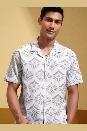 LocoMotive Luxe Men Cut Jacquard Cuban Collar Relaxed Shirt