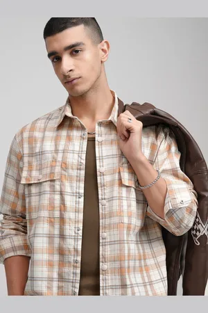 Highlander Men Printed Checked Stylized Pocket Oversized Overshirt