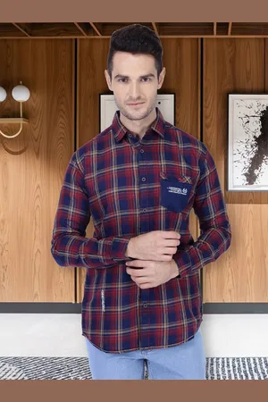Kuons Avenue Men Maroon Slim Fit Tartan Checks Checked Casual Shirt