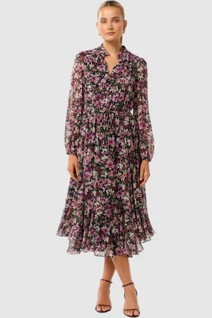 Forever New Floral Print Bishop Sleeve A-Line Midi Dress