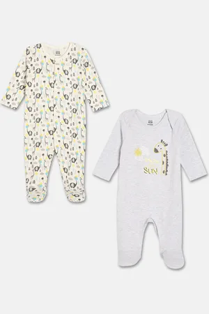 MINI KLUB Boys Pack of 2 Pure Cotton Printed Sleepsuit