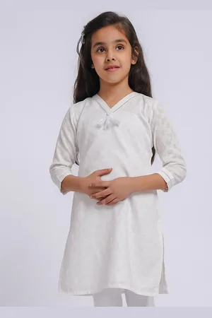 Vastramay Girls Geometric Woven Design Jacquard Weave Cotton Straight Kurta