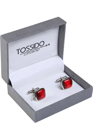 Tossido Red Silver Embellished Square Cufflinks