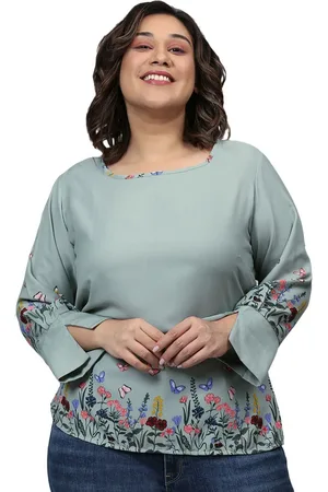 Instafab Women Printed Boat Neck Plus Size Top