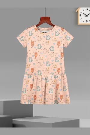 HELLCAT Girls Conversational Printed Cotton A-Line Knee Length Dress