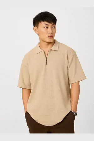 The Souled Store Men Self Design Polo Collar Cotton Oversized T-shirt