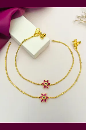 Anouk Set Of 2 Gold-Plated Stones Studded & Beads Anklets