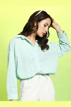Campus Women Comfort Fit Spread Collar Textured Cotton Casual Shirt